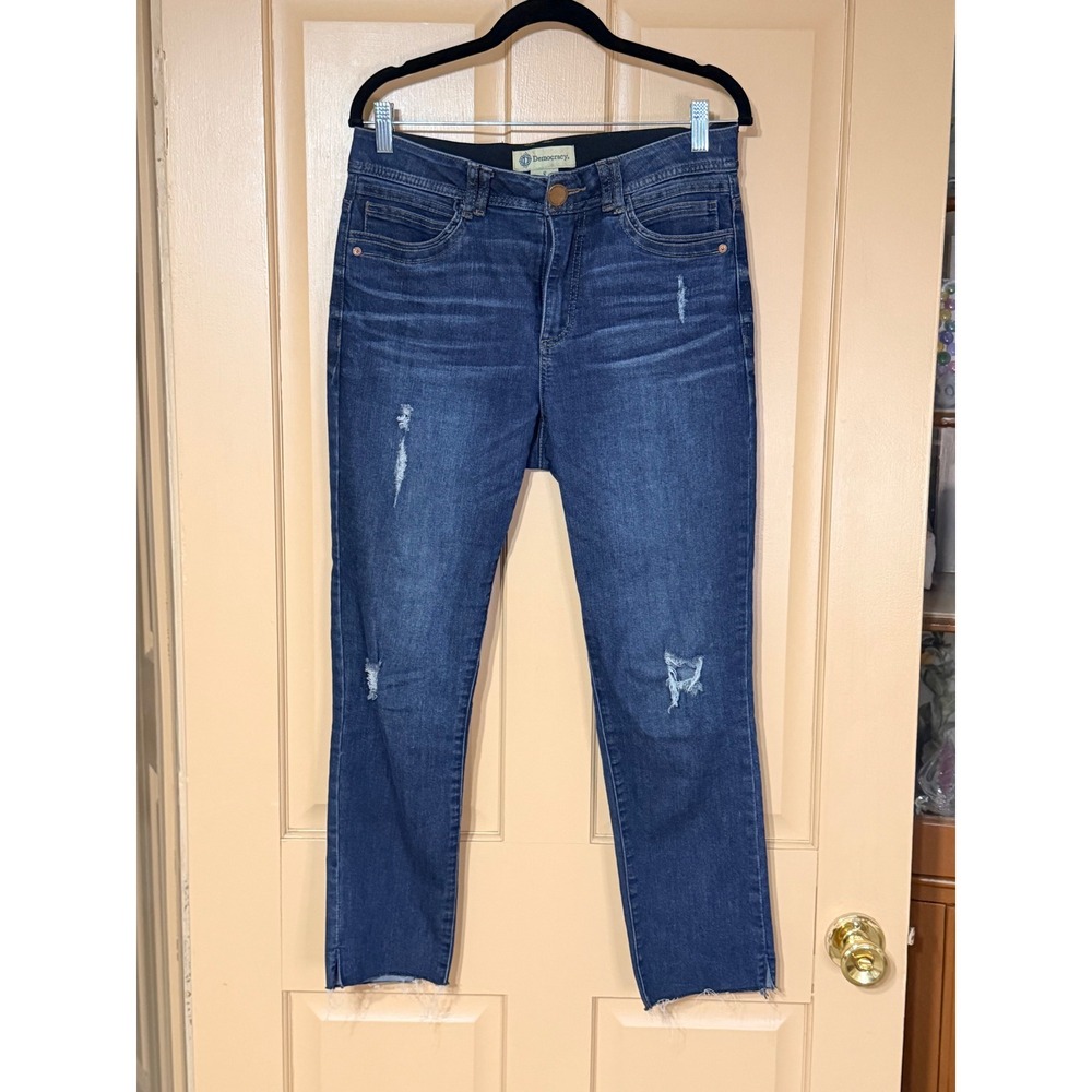 Democracy Ab Technology Skinny Jeans Dark Wash Distressed Raw Hem Womens Size‎ 8